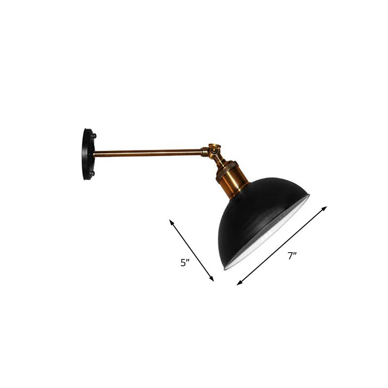 1 Light Wall Lamp Loft Style Dome/Drum Shade Metal Adjustable Sconce Light Fixture in Black for Bedroom Clearhalo 'Cast Iron' 'Glass' 'Industrial' 'Modern wall lights' 'Modern' 'Tiffany' 'Traditional wall lights' 'Wall Lamps & Sconces' 'Wall Lights' Lighting' 158968