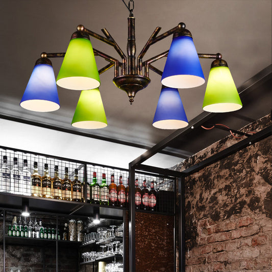 Rust Tapered Shade Chandelier 6 Lights Retro Metal Hanging Light for Restaurant Clearhalo 'Ceiling Lights' 'Chandeliers' Lighting' options 158993