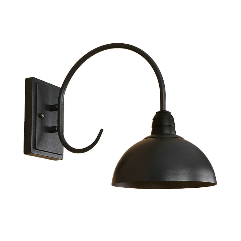 1 Head Wall Sconce Retro Domed Shade Metallic Sconce Lighting Fixture with Curved Arm in Black Clearhalo 'Cast Iron' 'Glass' 'Industrial' 'Modern wall lights' 'Modern' 'Tiffany' 'Traditional wall lights' 'Wall Lamps & Sconces' 'Wall Lights' Lighting' 159003