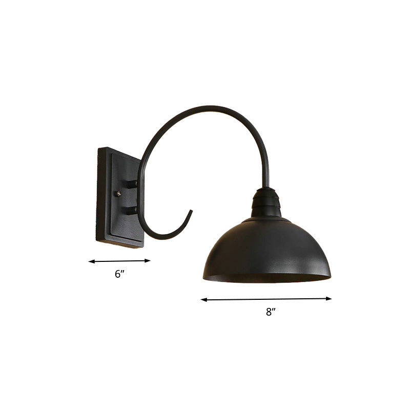 1 Head Wall Sconce Retro Domed Shade Metallic Sconce Lighting Fixture with Curved Arm in Black Clearhalo 'Cast Iron' 'Glass' 'Industrial' 'Modern wall lights' 'Modern' 'Tiffany' 'Traditional wall lights' 'Wall Lamps & Sconces' 'Wall Lights' Lighting' 159004