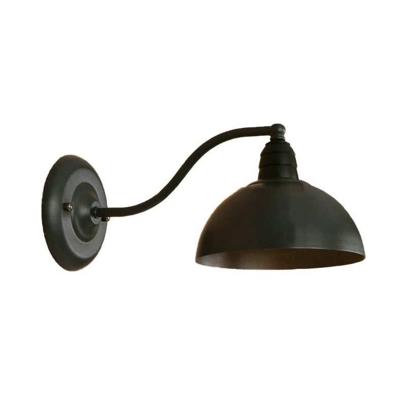 1 Head Wall Sconce Retro Domed Shade Metallic Sconce Lighting Fixture with Curved Arm in Black Clearhalo 'Cast Iron' 'Glass' 'Industrial' 'Modern wall lights' 'Modern' 'Tiffany' 'Traditional wall lights' 'Wall Lamps & Sconces' 'Wall Lights' Lighting' 159007