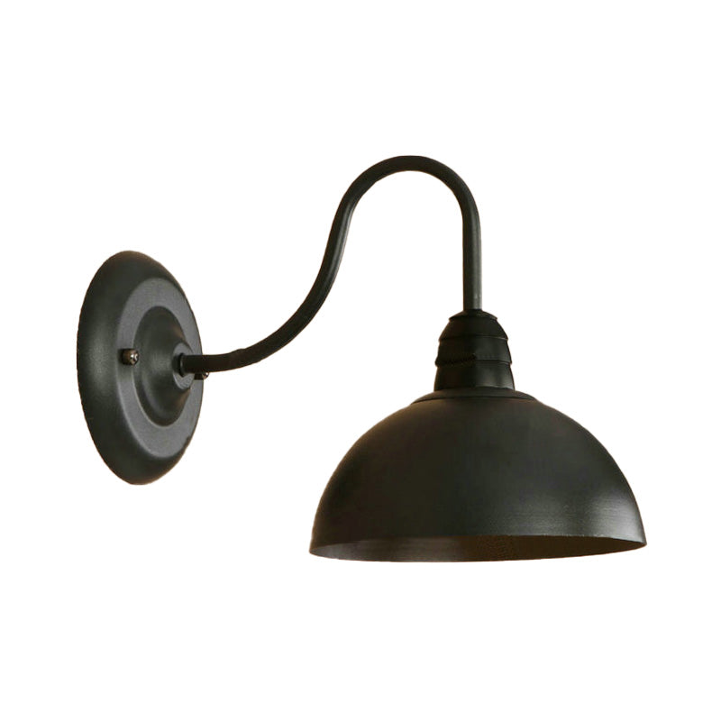 1 Head Wall Sconce Retro Domed Shade Metallic Sconce Lighting Fixture with Curved Arm in Black Clearhalo 'Cast Iron' 'Glass' 'Industrial' 'Modern wall lights' 'Modern' 'Tiffany' 'Traditional wall lights' 'Wall Lamps & Sconces' 'Wall Lights' Lighting' 159010