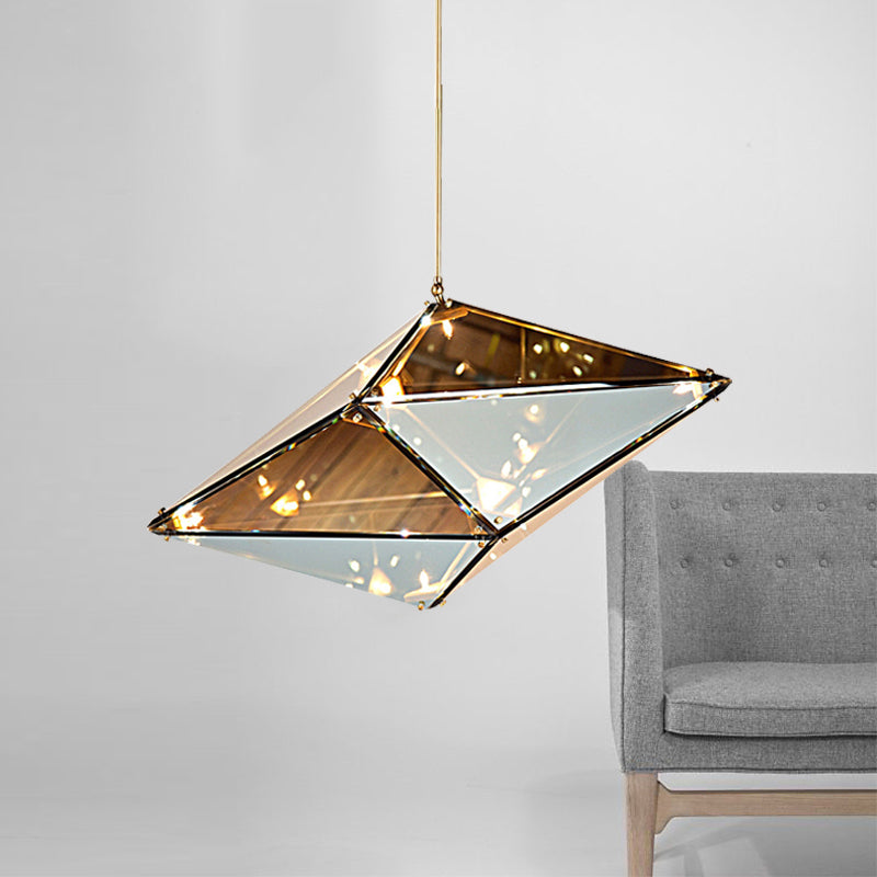 Horizontal/Vertical Diamond Pendant Lamp Modernist Amber/Smoke Glass Multi Lights Living Room Led Ceiling Light Fixture, 23.5"/31"/42" Wide Amber Horizontal Clearhalo 'Ceiling Lights' 'Glass shade' 'Glass' 'Modern Pendants' 'Modern' 'Pendant Lights' 'Pendants' Lighting' 159055