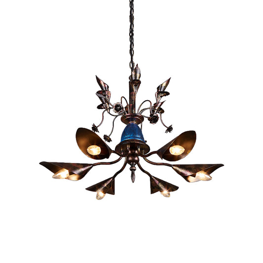 Villa Horn Shade Chandelier Metallic 6 Bulbs Classic Style Pendant Light in Rust Clearhalo 'Ceiling Lights' 'Chandeliers' Lighting' options 159139
