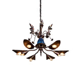 Villa Horn Shade Chandelier Metallic 6 Bulbs Classic Style Pendant Light in Rust Clearhalo 'Ceiling Lights' 'Chandeliers' Lighting' options 159139