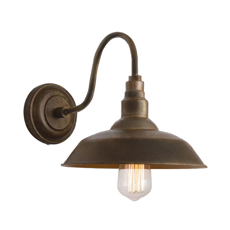 Antique Style Barn Wall Sconce Lamp 1 Light Iron Sconce Wall Lighting with Gooseneck Arm in Bronze/Rust for Bedroom Clearhalo 'Art deco wall lights' 'Cast Iron' 'Glass' 'Industrial wall lights' 'Industrial' 'Middle century wall lights' 'Modern' 'Rustic wall lights' 'Tiffany' 'Traditional wall lights' 'Wall Lamps & Sconces' 'Wall Lights' Lighting' 159207