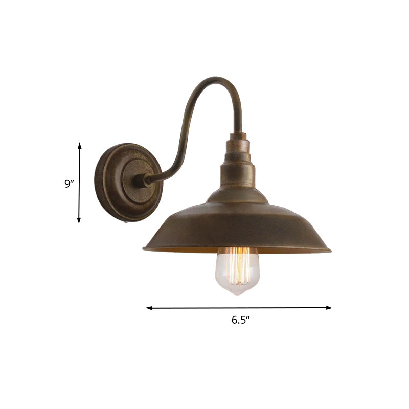 Antique Style Barn Wall Sconce Lamp 1 Light Iron Sconce Wall Lighting with Gooseneck Arm in Bronze/Rust for Bedroom Clearhalo 'Art deco wall lights' 'Cast Iron' 'Glass' 'Industrial wall lights' 'Industrial' 'Middle century wall lights' 'Modern' 'Rustic wall lights' 'Tiffany' 'Traditional wall lights' 'Wall Lamps & Sconces' 'Wall Lights' Lighting' 159208
