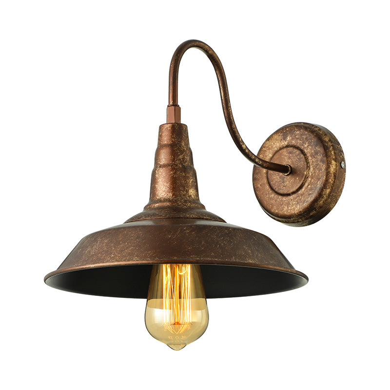 Antique Style Barn Wall Sconce Lamp 1 Light Iron Sconce Wall Lighting with Gooseneck Arm in Bronze/Rust for Bedroom Clearhalo 'Art deco wall lights' 'Cast Iron' 'Glass' 'Industrial wall lights' 'Industrial' 'Middle century wall lights' 'Modern' 'Rustic wall lights' 'Tiffany' 'Traditional wall lights' 'Wall Lamps & Sconces' 'Wall Lights' Lighting' 159215