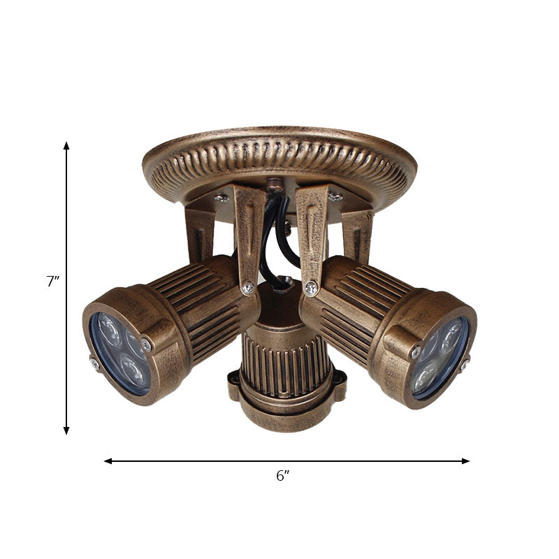 Bronze Finish 3 Heads Ceiling Mounted Fixture Vintage Metal Rotatable Ceiling Fixture with Cylinder Shade Clearhalo 'Ceiling Lights' 'Close To Ceiling Lights' 'Close to ceiling' 'Semi-flushmount' Lighting' 159224