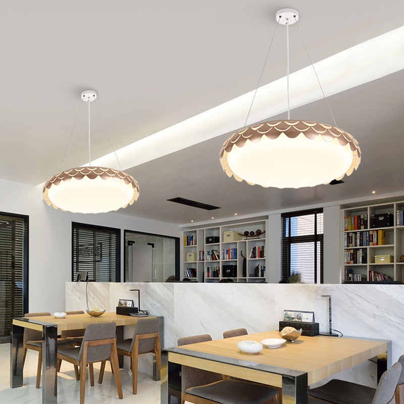 Fish Scale Pendant Lamp Kit Contemporary Metal LED White/Gold Ceiling Hanging Light in Warm/White/Natural Light, 19"/23" Wide Gold Clearhalo 'Ceiling Lights' 'Modern Pendants' 'Modern' 'Pendant Lights' 'Pendants' Lighting' 159265