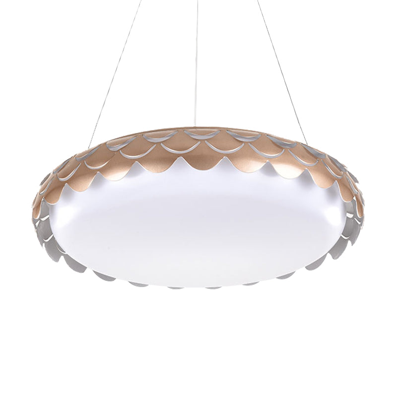 Fish Scale Pendant Lamp Kit Contemporary Metal LED White/Gold Ceiling Hanging Light in Warm/White/Natural Light, 19"/23" Wide Clearhalo 'Ceiling Lights' 'Modern Pendants' 'Modern' 'Pendant Lights' 'Pendants' Lighting' 159266