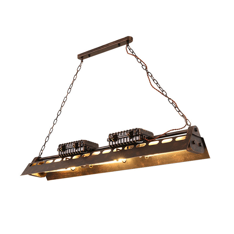 Metallic Train Shape Chandelier 3 Bulbs Industrial Creative Hanging Light in Rust for Cottage Clearhalo 'Ceiling Lights' 'Chandeliers' Lighting' options 159396