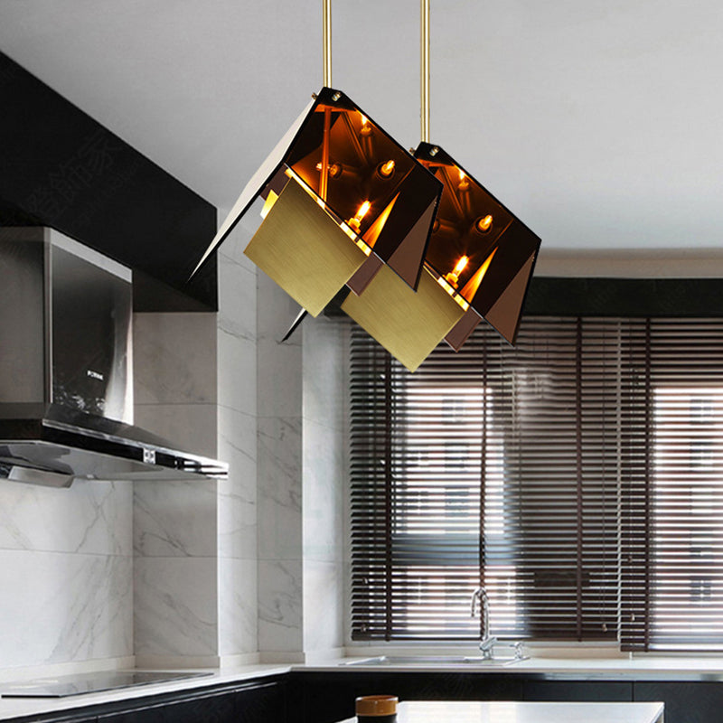 Origami Pendant Lamp Modernist Amber Glass 3 Lights Kitchen Led Hanging Ceiling Light Kit Amber Clearhalo 'Ceiling Lights' 'Glass shade' 'Glass' 'Modern Pendants' 'Modern' 'Pendant Lights' 'Pendants' Lighting' 159446