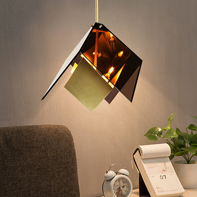 Origami Pendant Lamp Modernist Amber Glass 3 Lights Kitchen Led Hanging Ceiling Light Kit Clearhalo 'Ceiling Lights' 'Glass shade' 'Glass' 'Modern Pendants' 'Modern' 'Pendant Lights' 'Pendants' Lighting' 159447