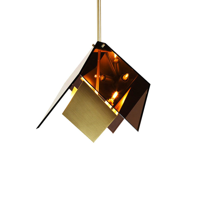 Origami Pendant Lamp Modernist Amber Glass 3 Lights Kitchen Led Hanging Ceiling Light Kit Clearhalo 'Ceiling Lights' 'Glass shade' 'Glass' 'Modern Pendants' 'Modern' 'Pendant Lights' 'Pendants' Lighting' 159448