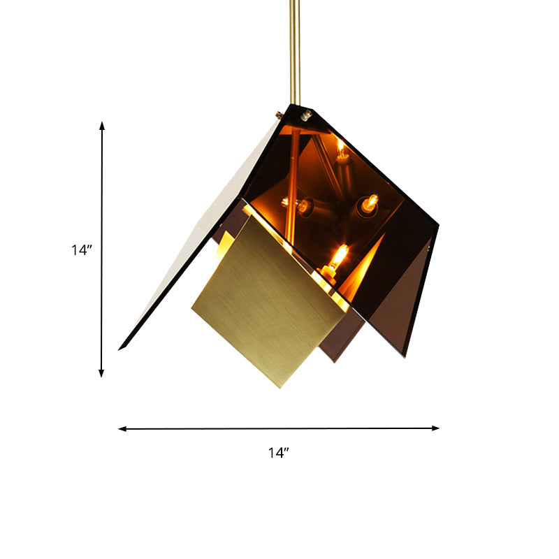 Origami Pendant Lamp Modernist Amber Glass 3 Lights Kitchen Led Hanging Ceiling Light Kit Clearhalo 'Ceiling Lights' 'Glass shade' 'Glass' 'Modern Pendants' 'Modern' 'Pendant Lights' 'Pendants' Lighting' 159449