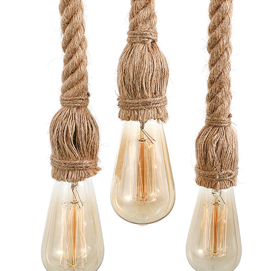 Adjustable Rope Exposed Island Light Retro Industrial 5/6-Light Restaurant Island Ceiling Light in Beige/Light Yellow Clearhalo 'Ceiling Lights' 'Island Lights' Lighting' 159484