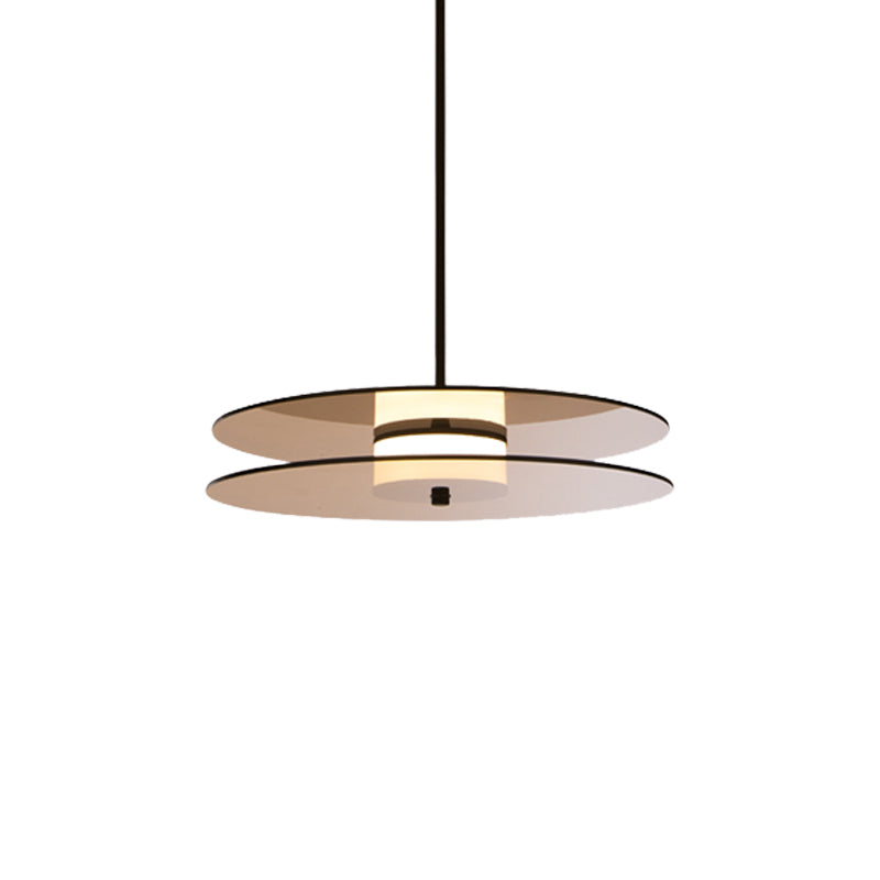 Amber Glass Disc Pendant Lighting with Horizontal/Vertical Design Modern 1 Light Led Hanging Lamp Fixture Clearhalo 'Ceiling Lights' 'Glass shade' 'Glass' 'Modern Pendants' 'Modern' 'Pendant Lights' 'Pendants' Lighting' 159495