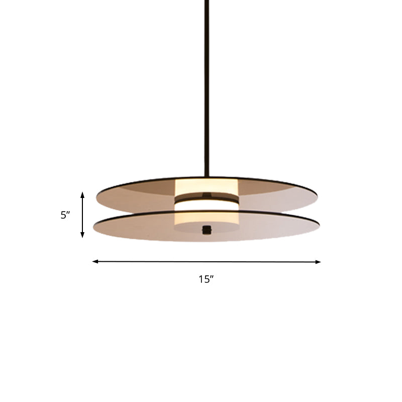 Amber Glass Disc Pendant Lighting with Horizontal/Vertical Design Modern 1 Light Led Hanging Lamp Fixture Clearhalo 'Ceiling Lights' 'Glass shade' 'Glass' 'Modern Pendants' 'Modern' 'Pendant Lights' 'Pendants' Lighting' 159496