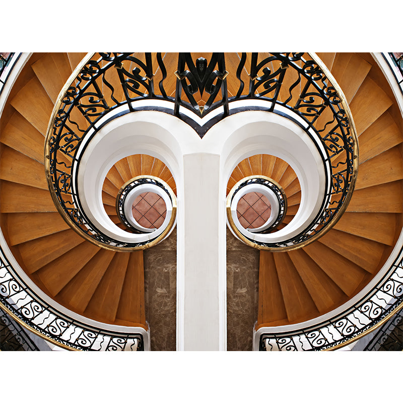 Symmetric Swirled Stairs Mural Wallpaper Brown Modern Style Wall Art for Family Room Clearhalo 'Wall Decor' 'Wall Mural' 1594968