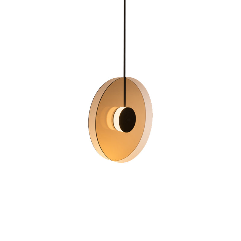 Amber Glass Disc Pendant Lighting with Horizontal/Vertical Design Modern 1 Light Led Hanging Lamp Fixture Clearhalo 'Ceiling Lights' 'Glass shade' 'Glass' 'Modern Pendants' 'Modern' 'Pendant Lights' 'Pendants' Lighting' 159499