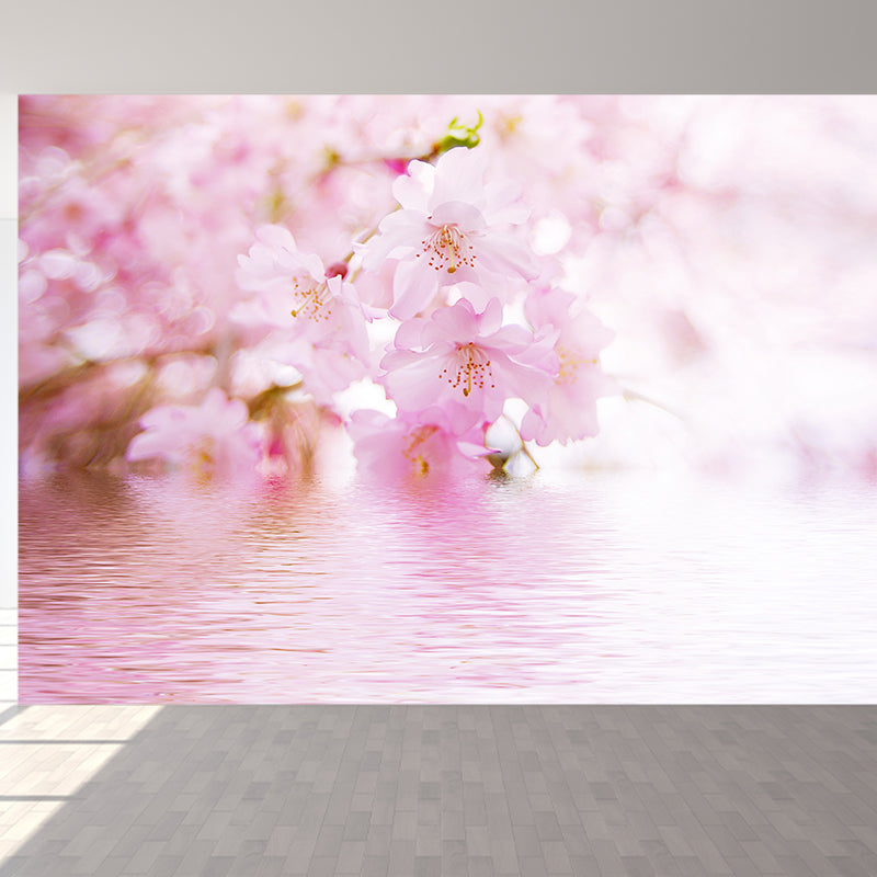Fragrant Cherry Flowers Mural Decal for Living Room, Pink, Custom Size Available Pink Clearhalo 'Wall Decor' 'Wall Mural' 1595005