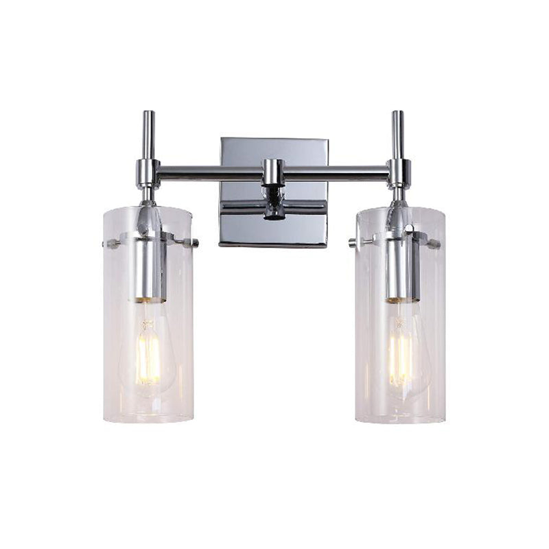 Chrome/Nickel Cylinder Shade Wall Lighting Modern Clear Glass 2-Light Dining Room Sconce Light Fixture Clearhalo 'Cast Iron' 'Glass' 'Industrial wall lights' 'Industrial' 'Middle century wall lights' 'Modern' 'Tiffany' 'Traditional wall lights' 'Wall Lamps & Sconces' 'Wall Lights' Lighting' 159530