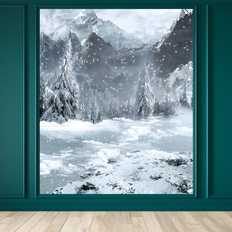 White Snowy Mountains Mural Moisture Resistant Contemporary Bathroom Wall Covering White Clearhalo 'Wall Decor' 'Wall Mural' 1595315