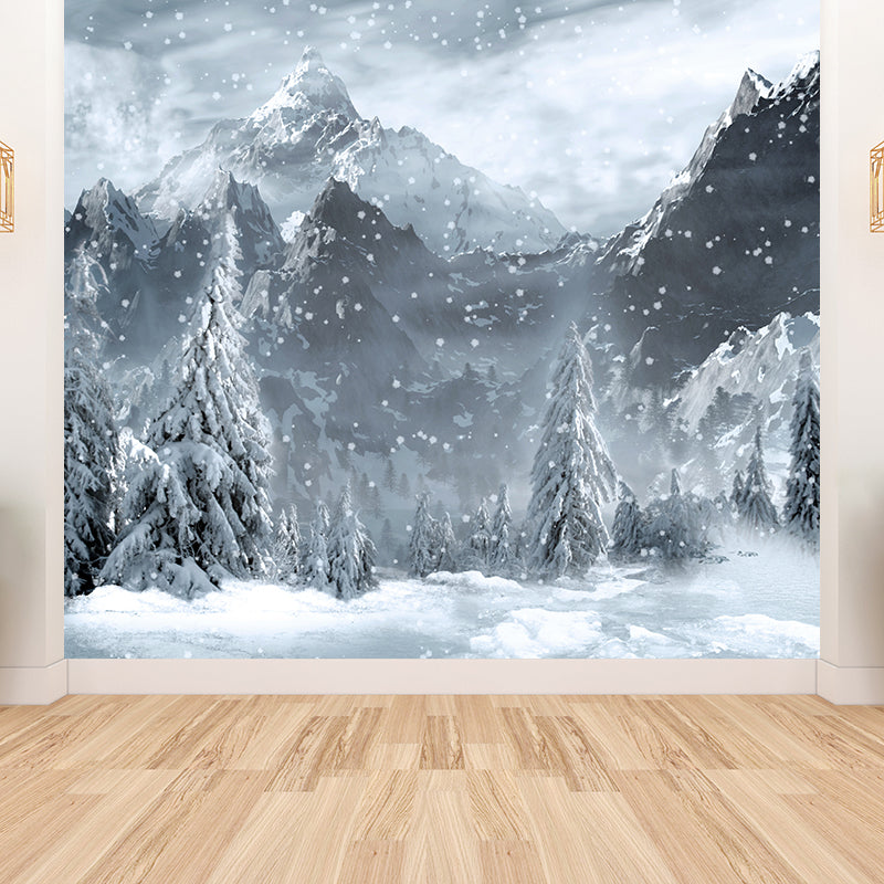 White Snowy Mountains Mural Moisture Resistant Contemporary Bathroom Wall Covering Clearhalo 'Wall Decor' 'Wall Mural' 1595316