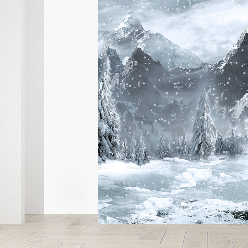 White Snowy Mountains Mural Moisture Resistant Contemporary Bathroom Wall Covering Clearhalo 'Wall Decor' 'Wall Mural' 1595317