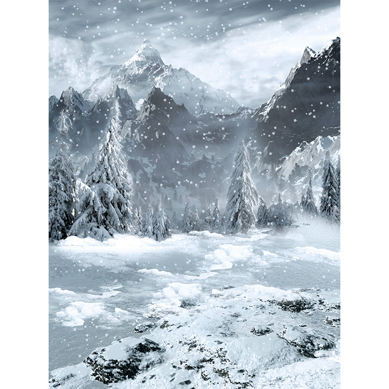 White Snowy Mountains Mural Moisture Resistant Contemporary Bathroom Wall Covering Clearhalo 'Wall Decor' 'Wall Mural' 1595318