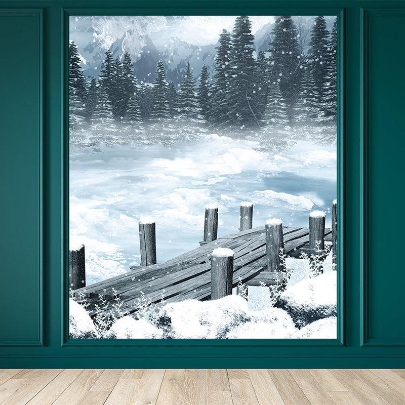 White Frozen Lake Mural Wallpaper Moisture Resistant Wall Covering for Dining Room White Clearhalo 'Wall Decor' 'Wall Mural' 1595325