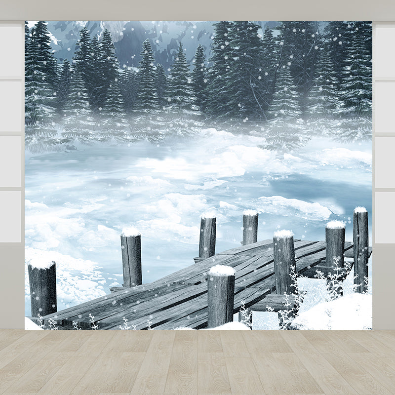 White Frozen Lake Mural Wallpaper Moisture Resistant Wall Covering for Dining Room Clearhalo 'Wall Decor' 'Wall Mural' 1595326