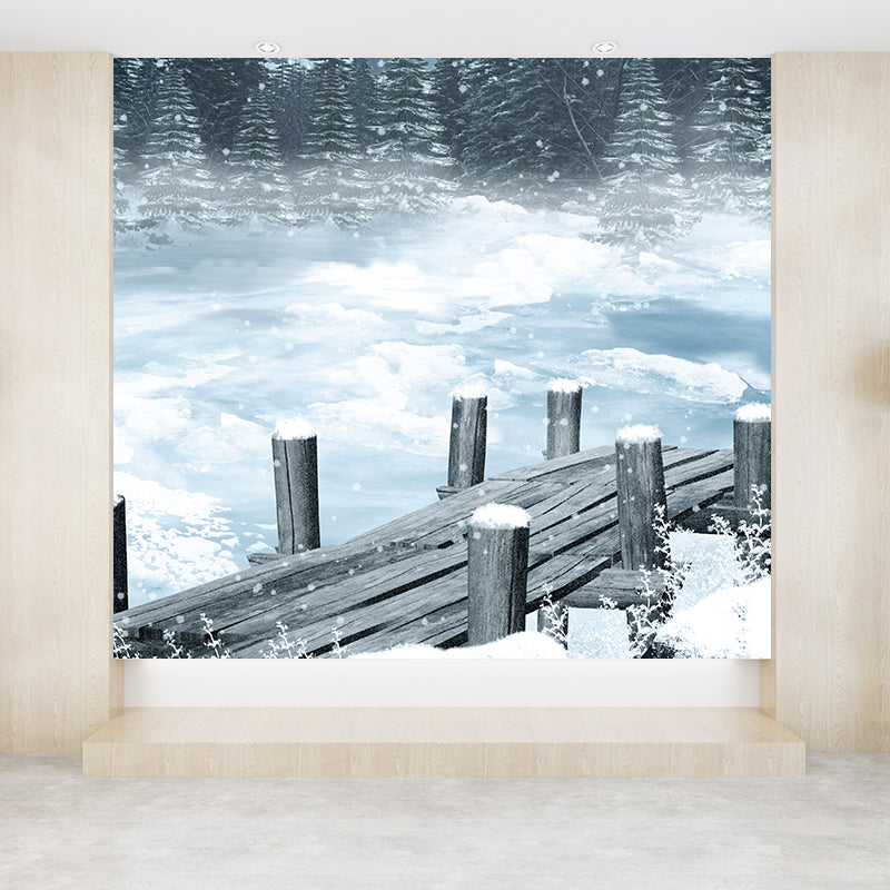 White Frozen Lake Mural Wallpaper Moisture Resistant Wall Covering for Dining Room Clearhalo 'Wall Decor' 'Wall Mural' 1595327