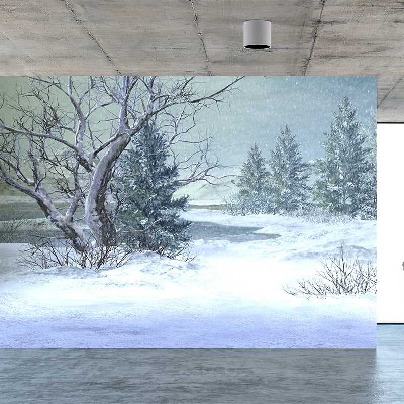 Waterproof Snowfield and Trees Mural Modern Non-Woven Wall Art, Custom Size Available White Clearhalo 'Wall Decor' 'Wall Mural' 1595345