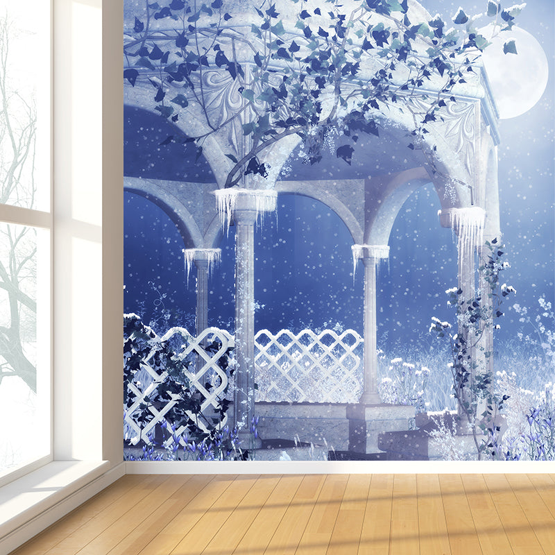 Blue Bower and Snowflake Mural Decal Waterproof Modern Interior Room Wall Covering Blue Clearhalo 'Wall Decor' 'Wall Mural' 1595375