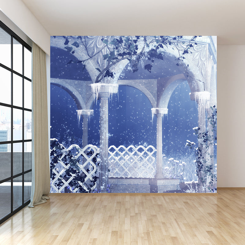 Blue Bower and Snowflake Mural Decal Waterproof Modern Interior Room Wall Covering Clearhalo 'Wall Decor' 'Wall Mural' 1595376