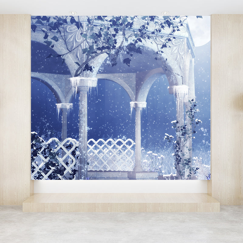 Blue Bower and Snowflake Mural Decal Waterproof Modern Interior Room Wall Covering Clearhalo 'Wall Decor' 'Wall Mural' 1595377