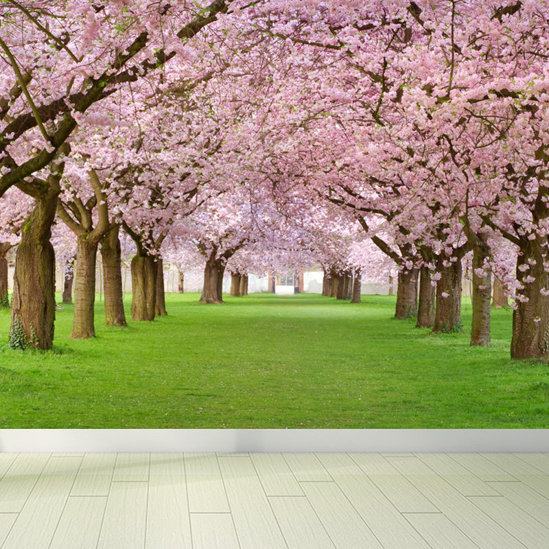 Extra Large Modern Mural Wallpaper in Pink Cherry Trees Wall Decor, Custom Printed Pink Clearhalo 'Wall Decor' 'Wall Mural' 1595420