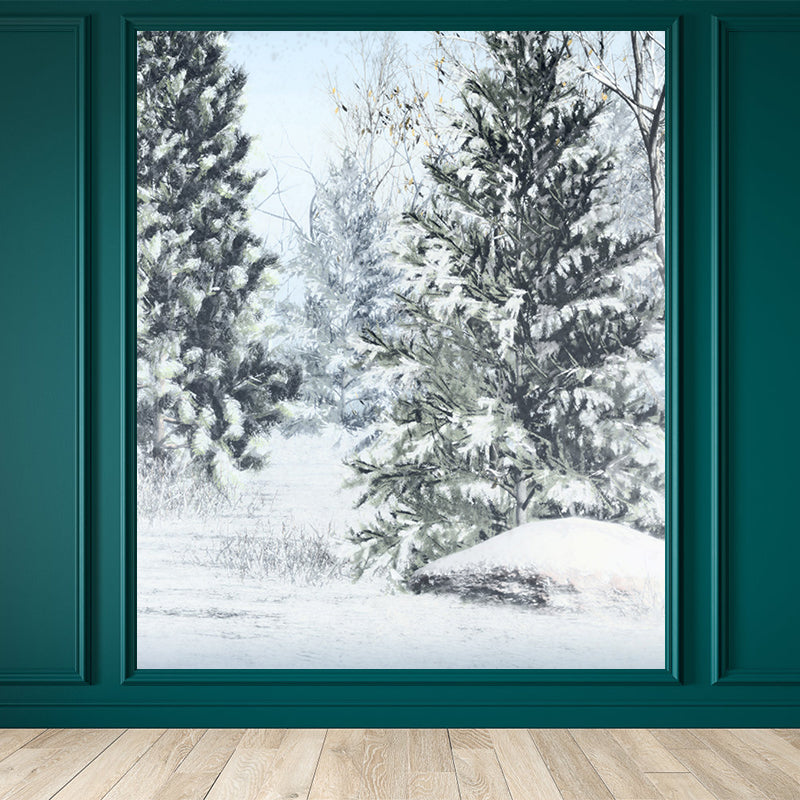 Big Winter Pine Trees Mural Wallpaper Decorative Modern Living Room Wall Covering White Clearhalo 'Wall Decor' 'Wall Mural' 1595575