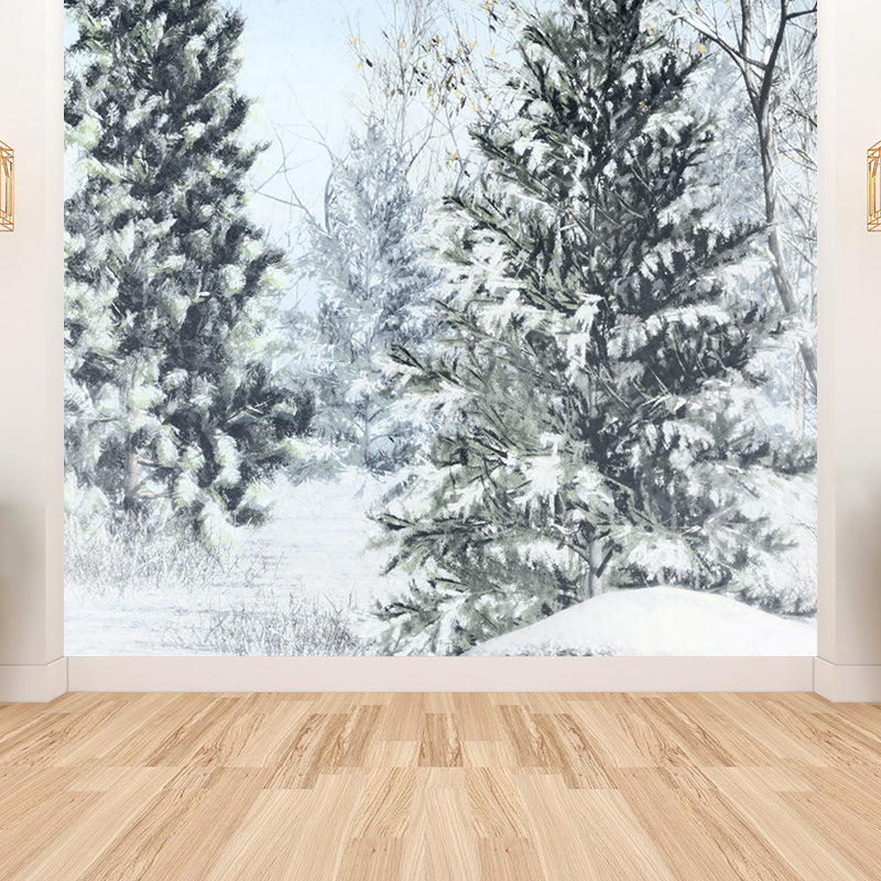 Big Winter Pine Trees Mural Wallpaper Decorative Modern Living Room Wall Covering Clearhalo 'Wall Decor' 'Wall Mural' 1595576