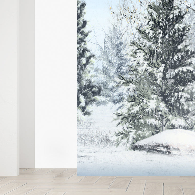 Big Winter Pine Trees Mural Wallpaper Decorative Modern Living Room Wall Covering Clearhalo 'Wall Decor' 'Wall Mural' 1595577