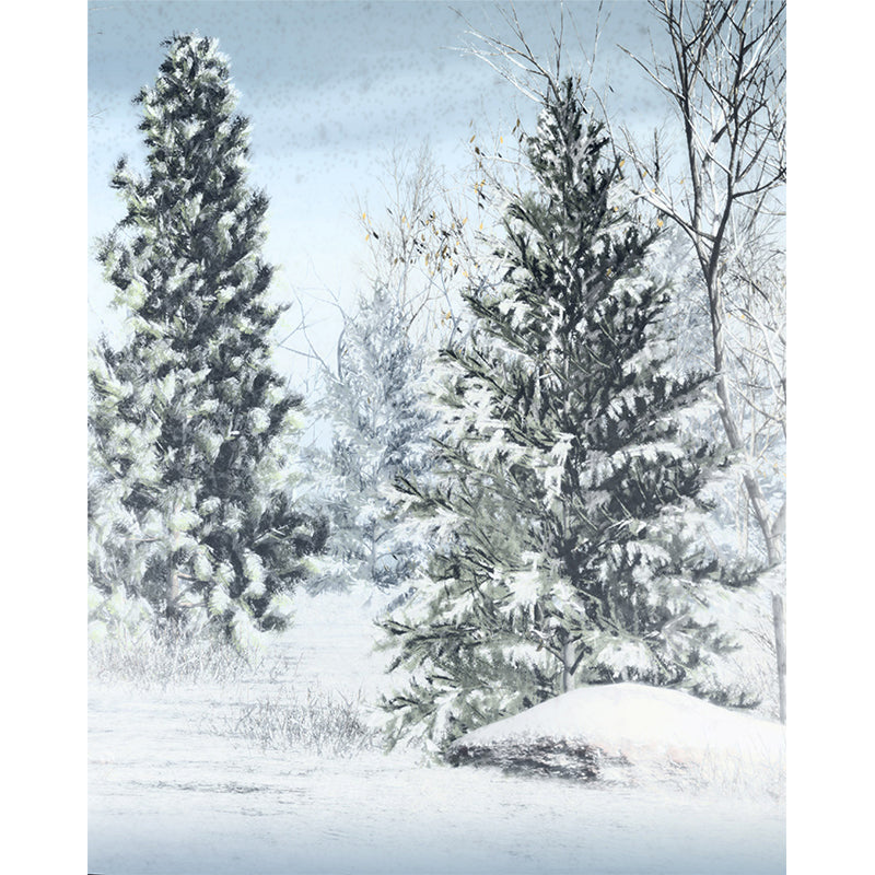 Big Winter Pine Trees Mural Wallpaper Decorative Modern Living Room Wall Covering Clearhalo 'Wall Decor' 'Wall Mural' 1595578