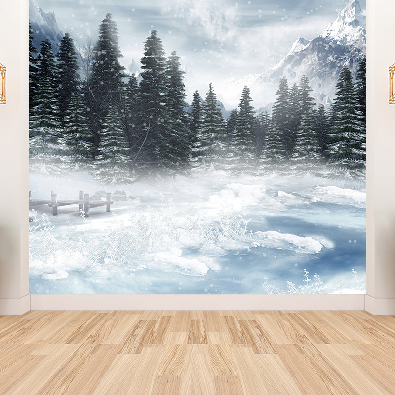 Large Frozen Lake Mural Wallpaper Modern Luxuriant Botanical Wall Decor in White Clearhalo 'Wall Decor' 'Wall Mural' 1595586