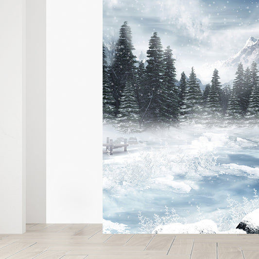 Large Frozen Lake Mural Wallpaper Modern Luxuriant Botanical Wall Decor in White Clearhalo 'Wall Decor' 'Wall Mural' 1595587