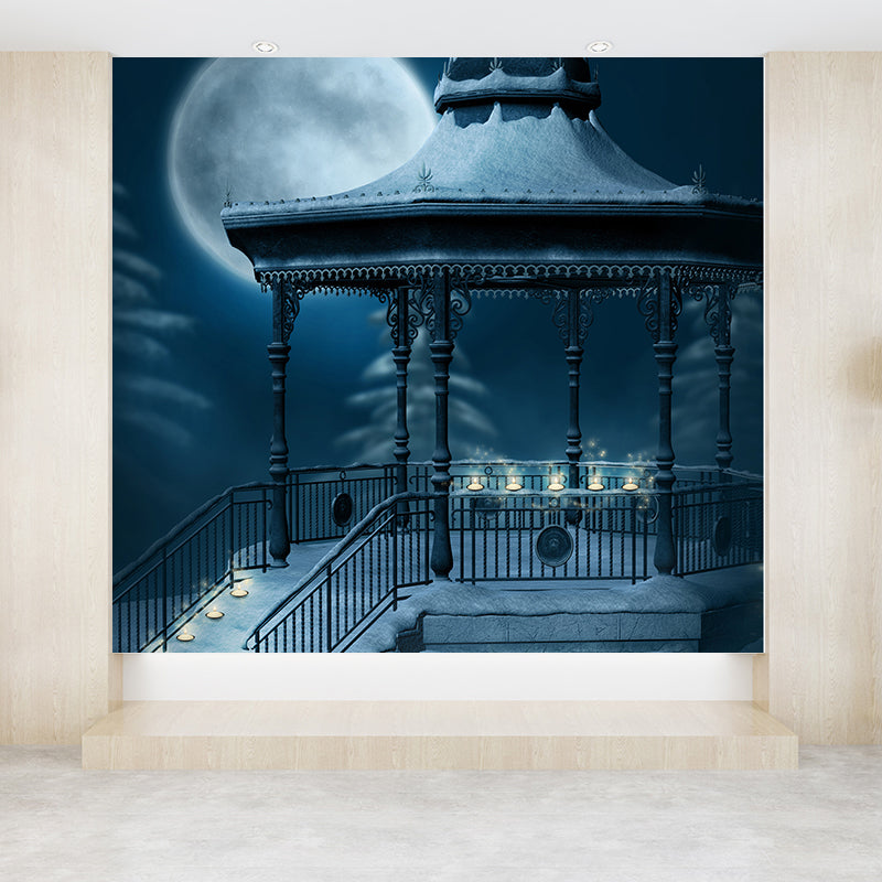 Tranquil Snowy Pavilion Mural Wallpaper for Dining Room Winter Wall Decor, Customised Clearhalo 'Wall Decor' 'Wall Mural' 1595616