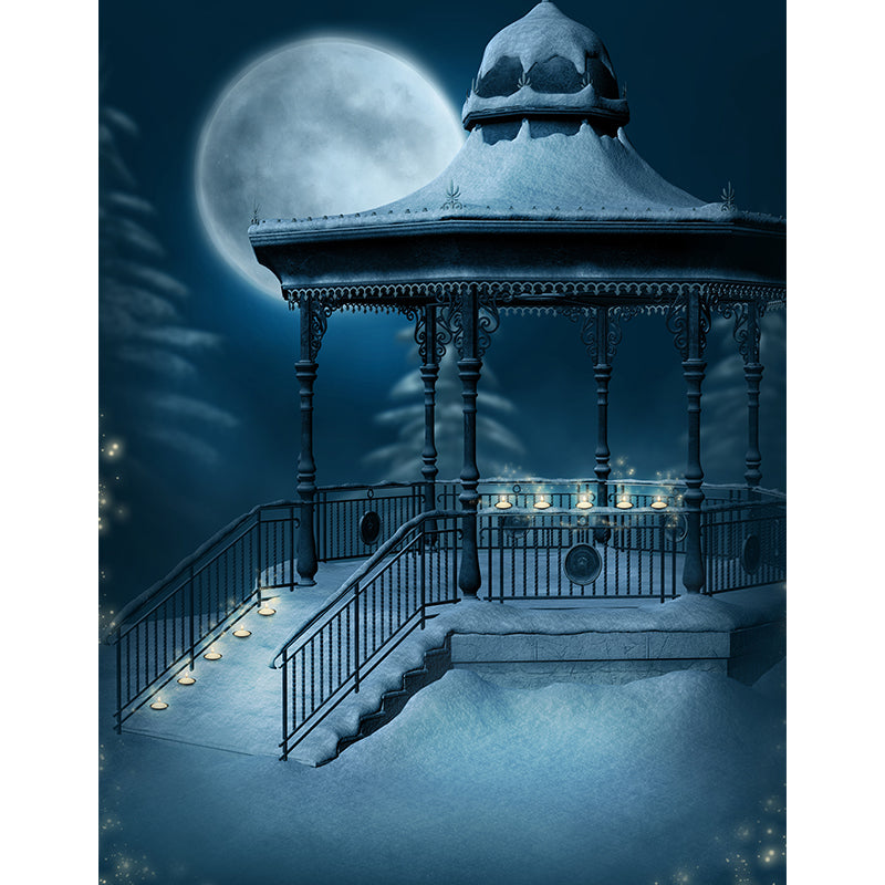 Tranquil Snowy Pavilion Mural Wallpaper for Dining Room Winter Wall Decor, Customised Clearhalo 'Wall Decor' 'Wall Mural' 1595618