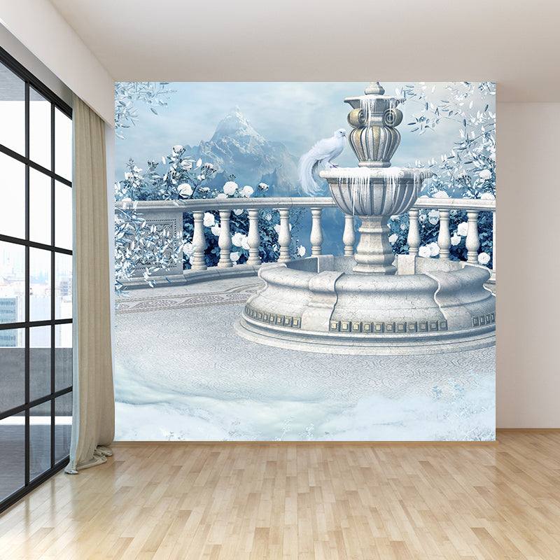 Winter Spray Fountain Mural Wallpaper Contemporary Non-Woven Fabric Wall Covering White Clearhalo 'Wall Decor' 'Wall Mural' 1595620