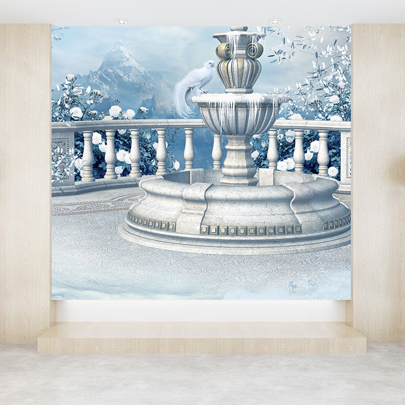 Winter Spray Fountain Mural Wallpaper Contemporary Non-Woven Fabric Wall Covering Clearhalo 'Wall Decor' 'Wall Mural' 1595621