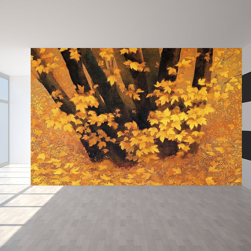 Whole Maple Leaves Wall Mural Moisture Resistant Modern Dining Room Wall Covering Yellow Clearhalo 'Wall Decor' 'Wall Mural' 1595725